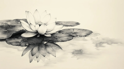 Floating Lotus Ink Artwork - Elegant Ink Painting for Artistic Expression and Serene Decor