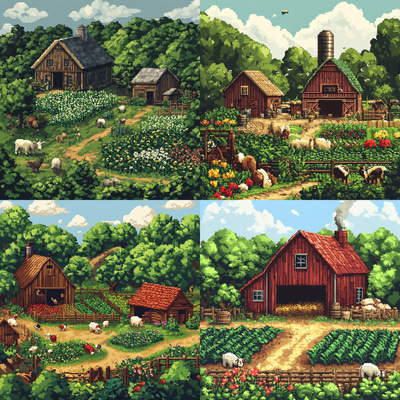 Nostalgic Pixel Farm with Crops & Barn - Retro Pixel Art for Game Developers and Creative Projects