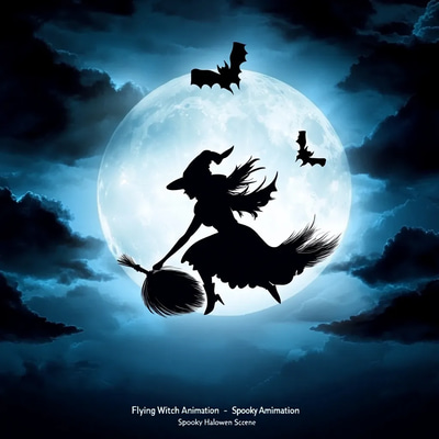 Flying Witch Animation - Spooky Halloween Scene - Cinematic Motion Graphics for Seasonal Video Projects