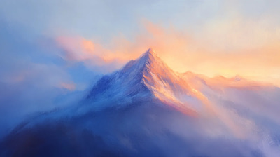 Abstract Mountain Dawn - Serene Verdant Landscape Art for Creative Spaces and Premium Prints