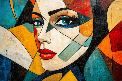 Fragmented Geometric Cubist Portrait of a Woman - Contemporary Cubist Portrait Art for Creative Spaces and Collectors