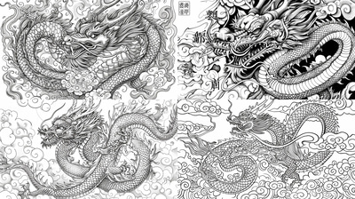 Chinese Dragon Coloring Page - Elegant InkJoy Creations for Relaxation and Cultural Exploration