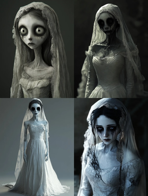 Ghostly Bride Design - Haunting Horror Character Art for Dark Fantasy Creators and Storytellers