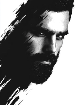 High Contrast Minimalist Portrait of a Bearded Man - Ethereal Minimalist Portrait Art for Contemporary Creatives