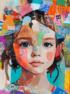Child Collage Portrait with Cartoon Characters - Whimsical Portrait Art for Personal and Creative Projects