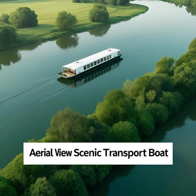Aerial View Scenic Transport Boat - Cinematic Aerial Stock Footage for Sports, Fitness, and Vehicle Projects