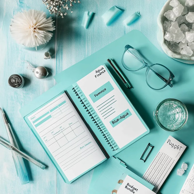 Aqua Finance Femme - Blue Aqua Budget Bundle - Modern Financial & Budget Planner for Women Empowering Smart Money Management