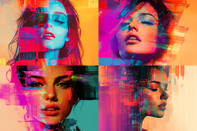 Glitch Art Digital Portrait of a Woman - Vibrant Digital Portrait with Glitch Effects for Creative Visual Projects