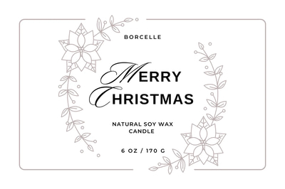 Elegant Christmas Candle Label - Floral White Grey Black - Sophisticated Seasonal Label Template for Festive Candle Branding and Packaging