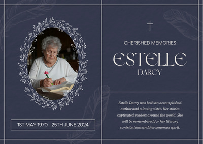 Dark Blue Minimalist Illustrative Obituary Card - Elegant Funeral Invitation for Thoughtful Remembrance and Memorial Services