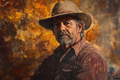 Impressionistic Portrait of a Man with a Rich-Toned Hat - Expressive Impressionistic Portrait Art for Creative Decor and Visual Storytelling