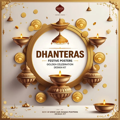 10 Dhanteras Festive Posters - Golden Celebration Design Kit - Premium Marketing Templates for Festive Campaigns & Brand Promotions