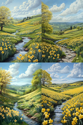 Spring Countryside View - Serene Landscape Art for Tranquil Home and Office Decor