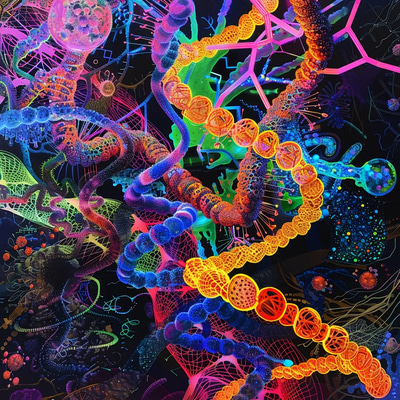 Abstract DNA Helix - Neon Intertwined Forms - Vibrant Abstract Art for Modern Creative Spaces and Digital Projects