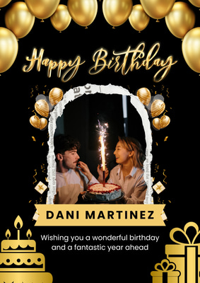 Black Gold Simple Happy Birthday Card - Elegant Birthday Invitation for Stylish Celebrations and Personal Use