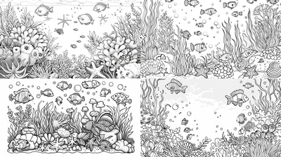 Coral Reef Coloring Page - Detailed Underwater Marine Life Art for Creative Relaxation and Educational Fun