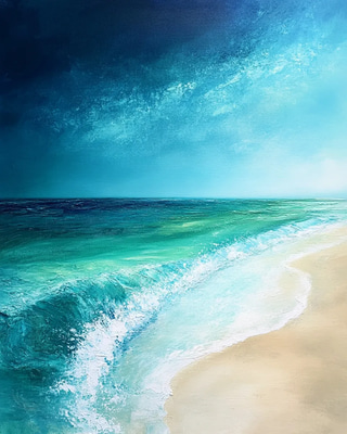 Serene Smooth Beach Acrylic Scene - Tranquil Coastal Acrylic Painting for Artists and Decor Enthusiasts