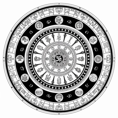 Sanskrit Mandala Coloring - Intricate Mandala Coloring Pages with Sanskrit Ideograms for Mindful Creativity and Relaxation