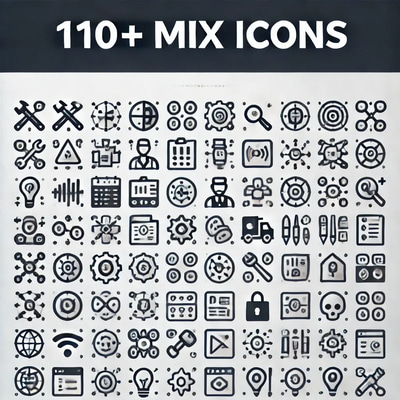 110+ Mix Icons - Versatile PixelGlyph Icon Set for Creative and Professional Projects