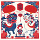 Red Blue Chinese New Year Illustration - Festive Holiday Card Art for Seasonal Greetings and Celebrations 6