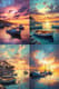 Sunset Harbor Scene - Serene Seascape Art for Tranquil Wall Decor and Creative Spaces 4