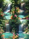 Cascading Waterfall - Vibrant Tropical Landscape Art for Inspiring Decor and Creative Projects 1