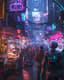Vibrant Marketplace in a Futuristic City - Immersive Sci-Fi Urban Art for Creative Spaces and Collectors 1