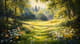 Lush Spring Meadow - Serene Landscape Art for Tranquil Outdoor Ambiance and Creative Projects 1