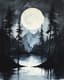 Quiet Moonlit Night Ink Art - Serene Traditional Ink Painting for Elegant Wall Décor and Artistic Ambiance 6