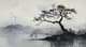 Solitary Tree Ink Composition - Elegant Ink Painting for Artistic Decor and Creative Projects 6