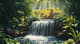 Cascading Fountain in Nature - Lush Tranquil Setting - Serene Nature Wall Art for Calm Spaces and Relaxing Ambiances 1