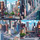 Pixel Cityscape with Cars & Skyscrapers - Retro Pixel Art Scene for Gamers and Creators Seeking Nostalgic Urban Vibes 1