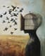 Figure with Birdcage Head Surreal Art - Heritage Brushworks Surrealist Paintings for Contemporary Art Lovers and Collectors 1