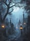 Gothic Cemetery At Dusk - Dark Aesthetic Digital Art for Moody Horror and Atmospheric Projects 1
