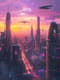 Futuristic Cityscape at Sunset - Vibrant Sci-Fi Illustration for Visionary Creators and Digital Art Projects 1