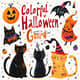 Colorful Illustrated Happy Halloween Greeting Card - Vibrant Festive Invitation for Seasonal Celebrations and Personal Use 1