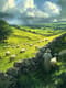 Pastoral Sheep Scene - Serene Rural Landscape Art for Tranquil Decor and Creative Projects 6