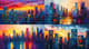 Modern City Skyline at Dusk Art - Vibrant Acrylic Painting for Urban Atmosphere and Creative Spaces 1