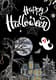 Gray Illustrative Happy Halloween Card - Artistic Spooky Greeting for Seasonal Celebrations and Personal Use 4