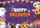 Colorful Illustrated Happy Halloween Greeting Card - Vibrant Festive Invitation for Seasonal Celebrations and Personal Use 3