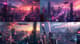Horizon Spire - Cyber Sunset Cityscape - Immersive Digital Environmental Illustrations for Futuristic Creatives 3