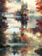 Autumn Lakeside View - Serene Verdant Landscape Art for Seasonal Home Decor and Creative Projects 1