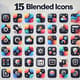 15 Blended Icons - Versatile Mixed-Style Icon Set for Designers and Creators 4