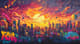 Sunset Cityscape Mural - Vibrant Urban Graffiti Art for Dynamic Wall Spaces and Creative Environments 6