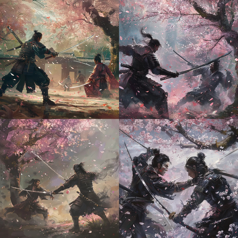 Petals & Steel Duel of Honor Scene - Cinematic Concept Art for Storytelling and Visual Development