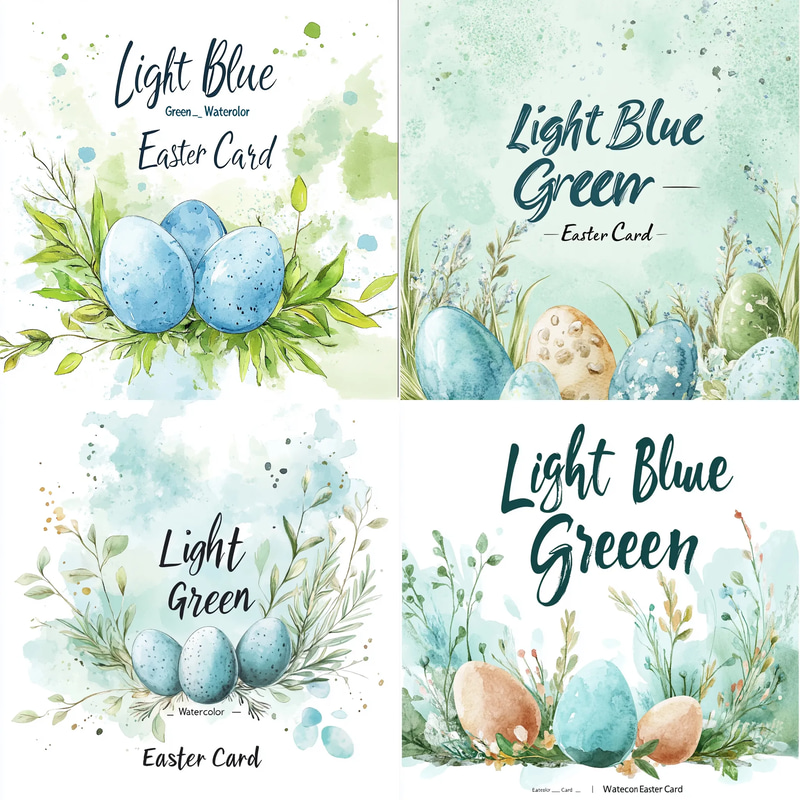 Light Blue Green Watercolor Easter Card - Elegant Pastel Easter Invitation for Seasonal Greetings and Celebrations