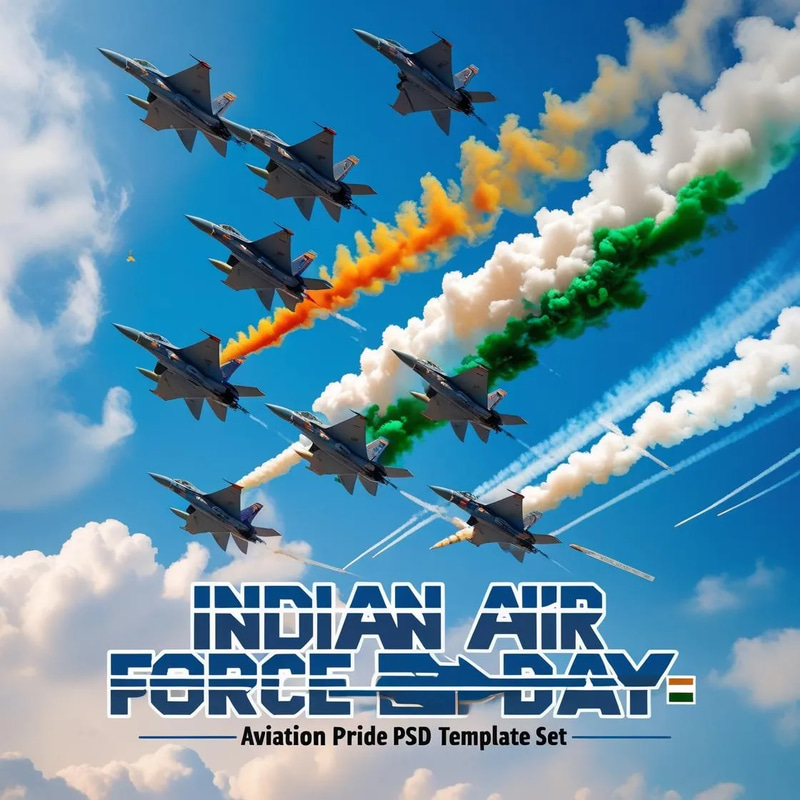 10 Indian Air Force Day Posters - Aviation Pride PSD Template Set - Professional Military Celebration Templates for Marketers and Agencies