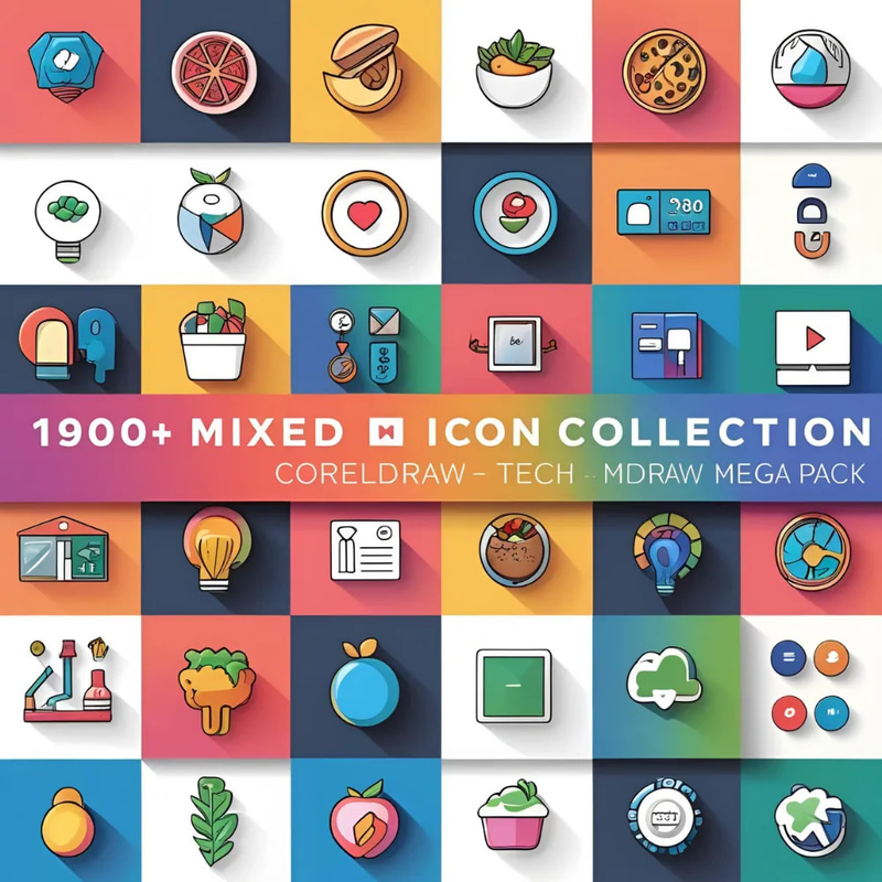 1900+ Mixed Icon Collection - CorelDRAW Mega Pack - Versatile PixelGlyph Icons for Designers and Creative Projects