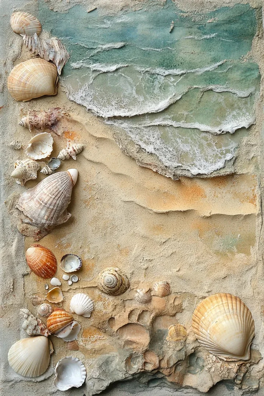 Coastal Scene Collage - Mixed Media Seaside Art - Contemporary Coastal Wall Art for Home and Office Decor
