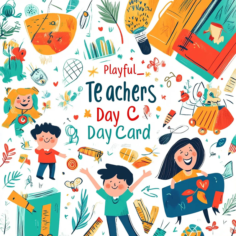 Playful Teachers Day Card - Cheerful and Creative Greeting Design for Educators and Students